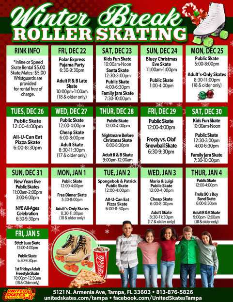 United Skates Tampa Winter Break Calendar