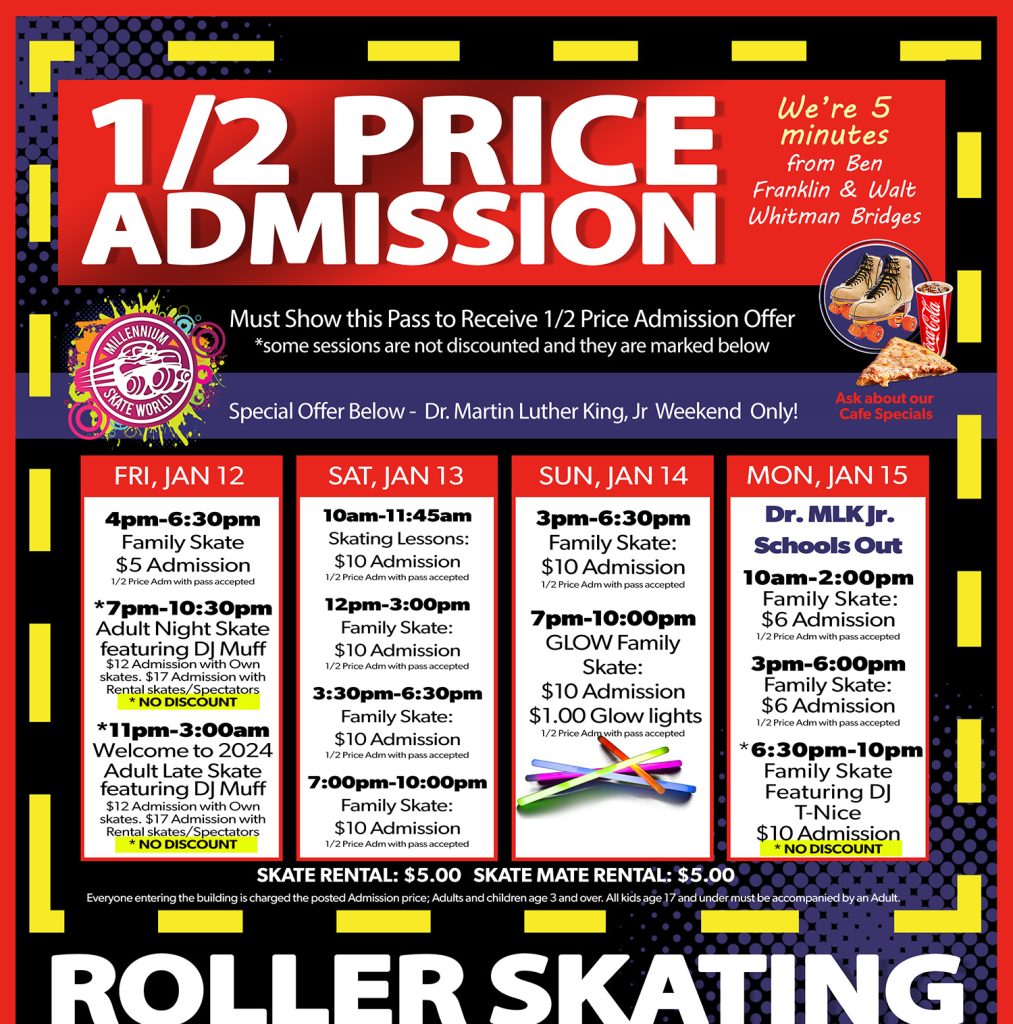 Special 1/2 Price Weekend MLK Skating Offer at Millennium Skate World