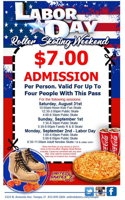 United Skates Tampa Labor Day Coupon