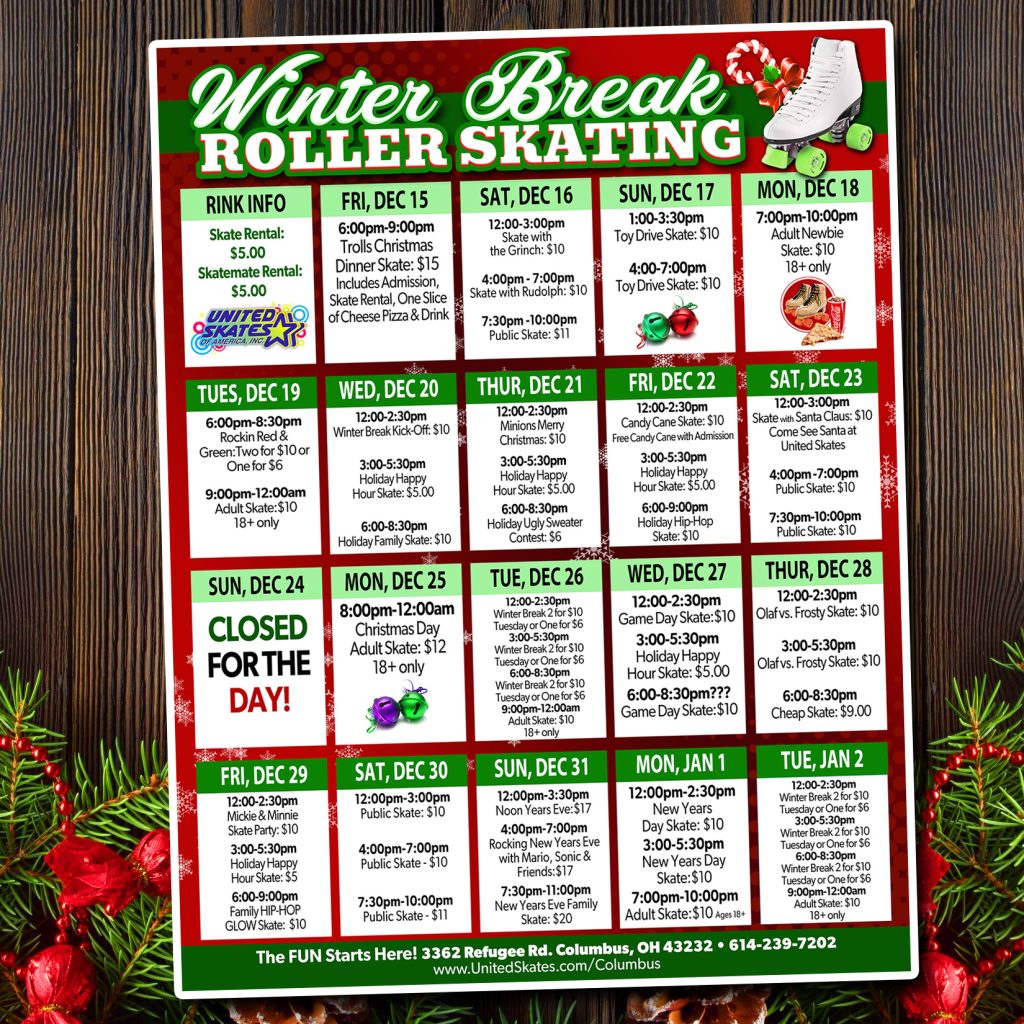 United Skates Refugee Winter Break Calendar