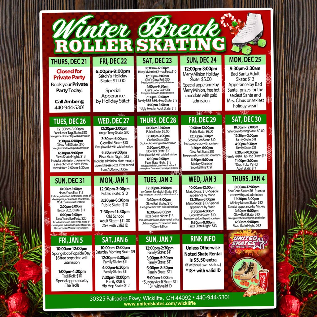 United Skates Wickliffe Winter Break Calendar