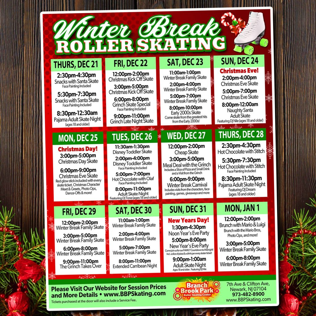 BBP Skating Winter Break Calendar