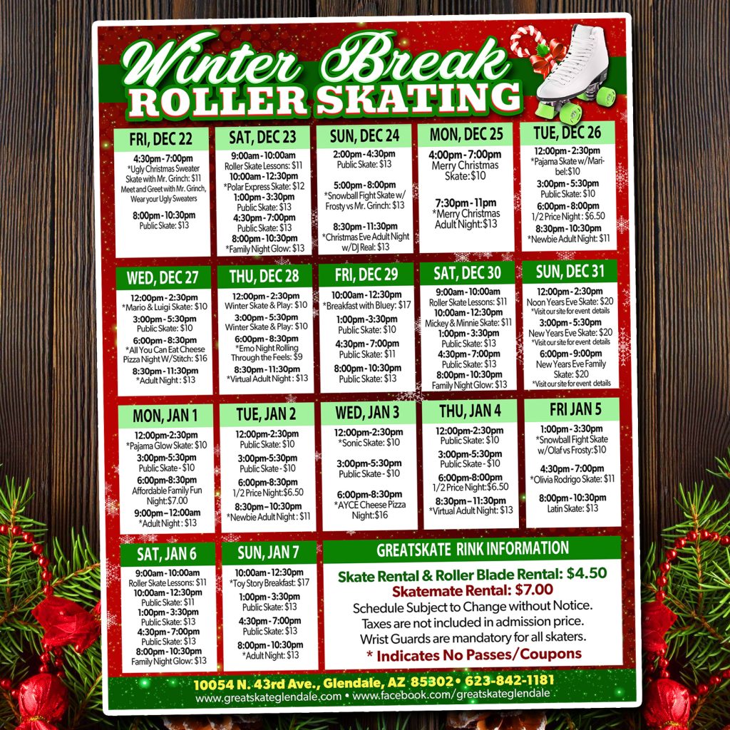 Great Skate Winter Break Calendar