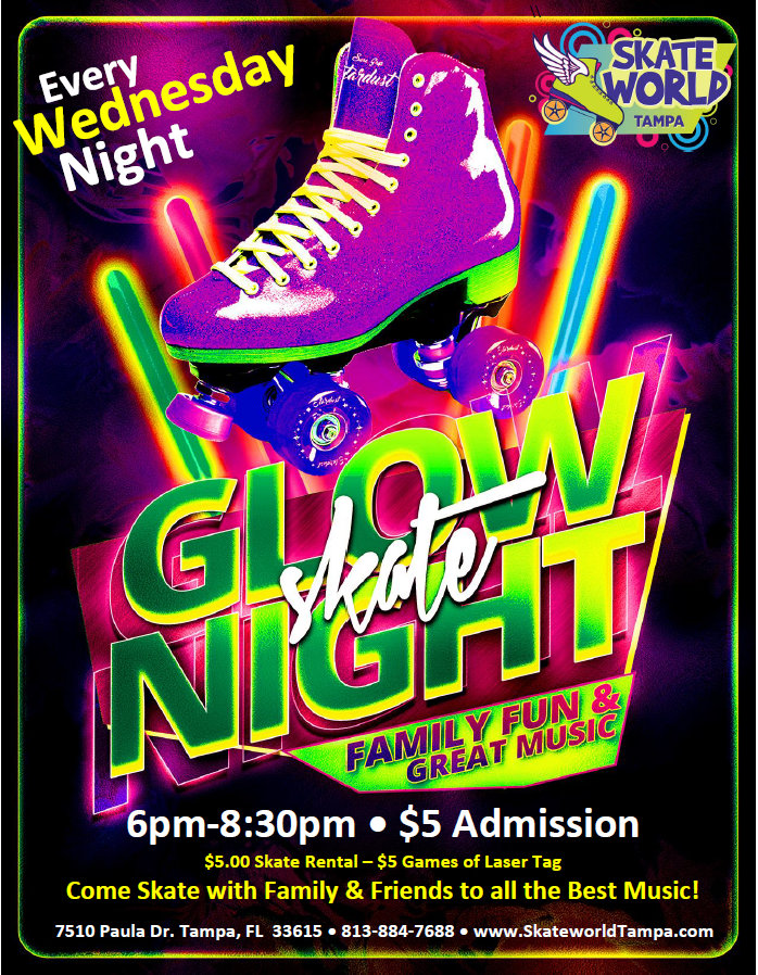 Wednesday Glow Skate Night at Skateworld Tampa!